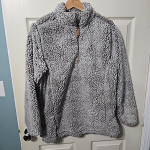 Cozy‎ Sherpa 1/4 Zip Grey Men's Size Small Great PreOwned Condition LJ1